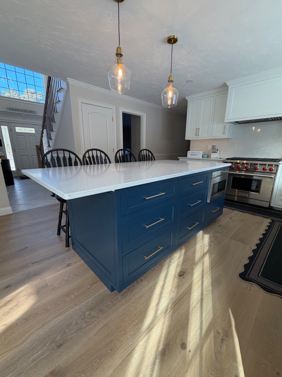 Custom blue kitchen island